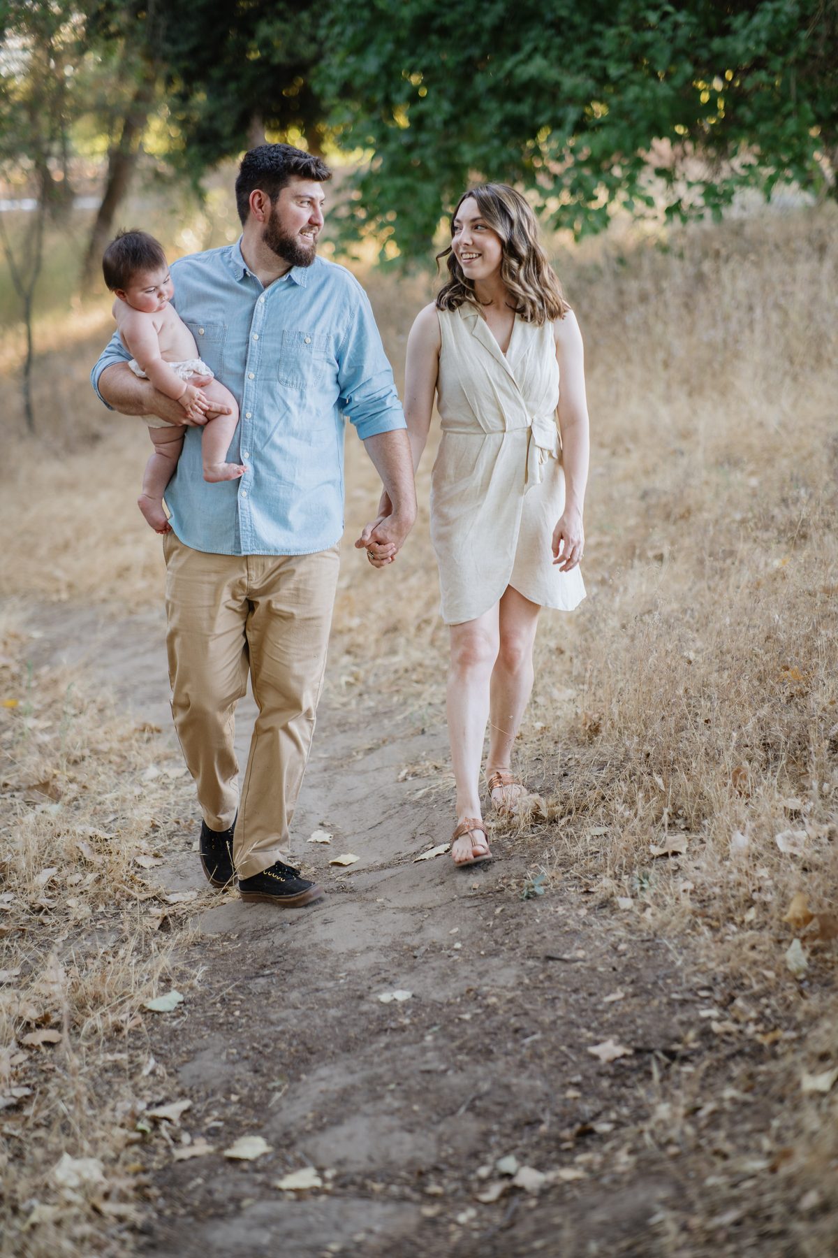 Family walking together at golden hour